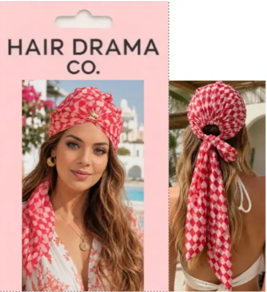 Ruby Gingham Tie-Back Headscarf