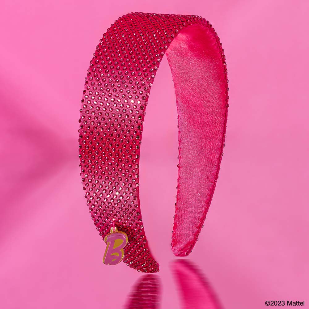 Fita de cabelo plana com strass e pendente da Barbie - Rosa choque