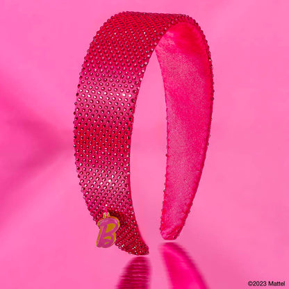 Fita de cabelo plana com strass e pendente da Barbie - Rosa choque