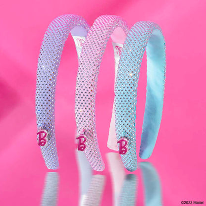 Conjunto de 3 fitas para o cabelo Barbie com strass e pendente da Barbie - Rosa, Azul e Lilás