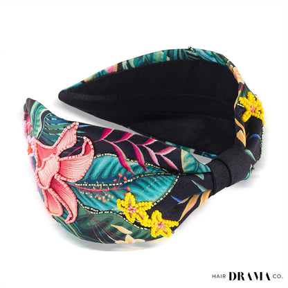 Tropical Knotted Headband - Black