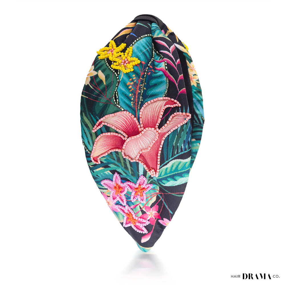 Tropical Knotted Headband - Black