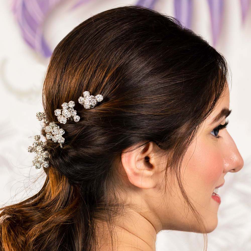 Set of 4 Embellished Pearls U Pins - Silver