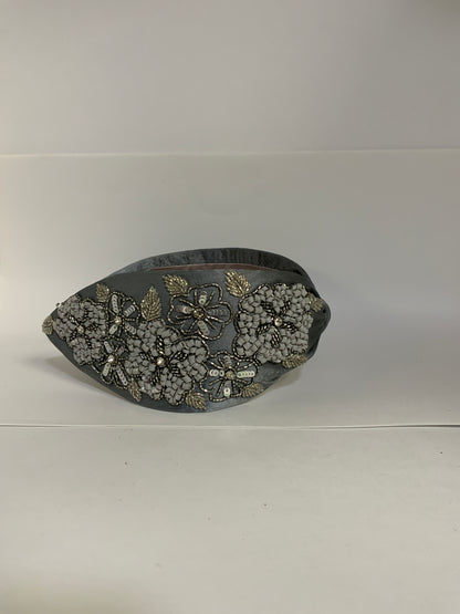 Shalone Flora Embellished Knotted Headband - Grey