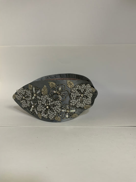 Shalone Flora Embellished Knotted Headband - Grey