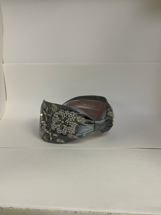 Shalone Flora Embellished Knotted Headband - Grey