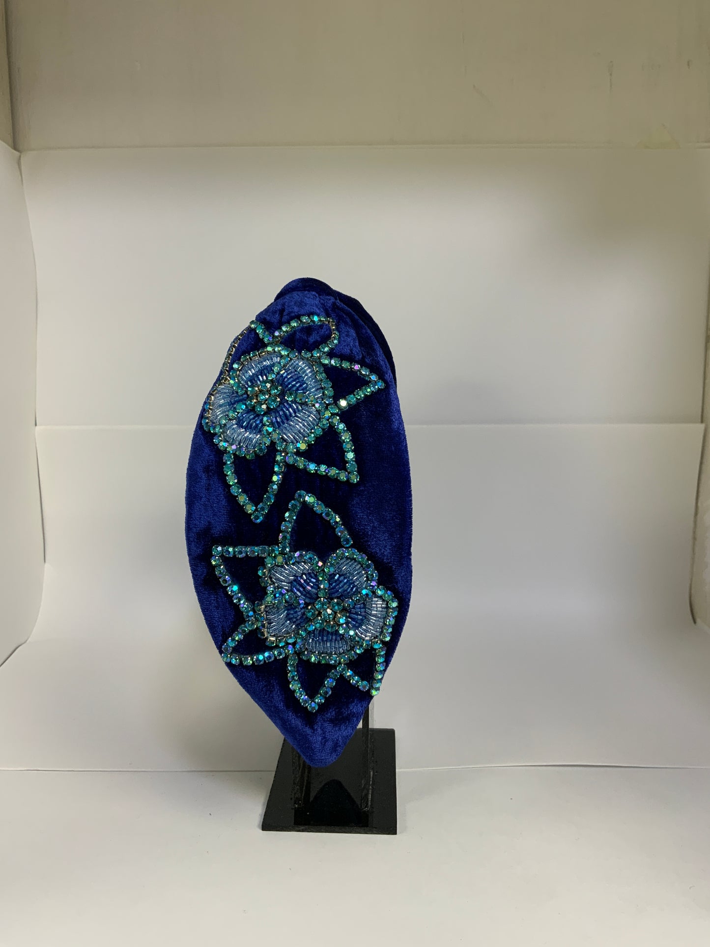 Midnight Bloom Embellished Knot Headband – Navy