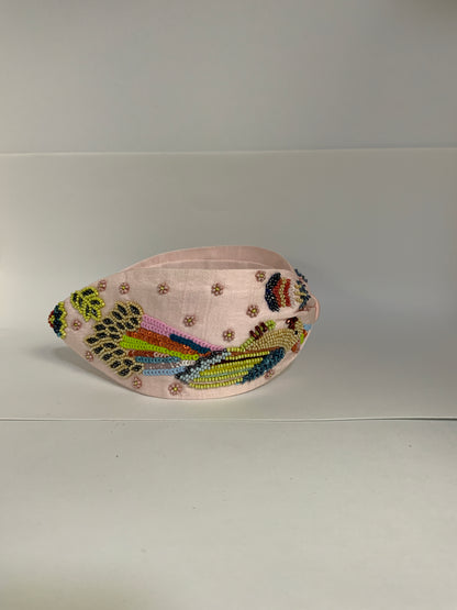 Birdsong Embroidered Knot Headband – Blush