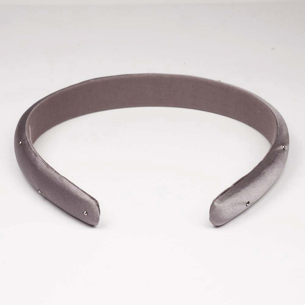 100% Mulberry Silk Puff Hair Band with Rhinestones - Grey