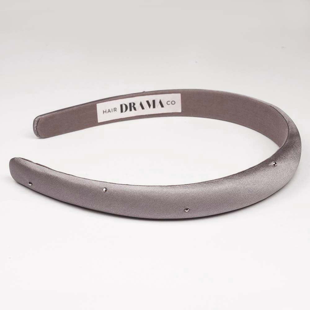 100% Mulberry Silk Puff Hair Band with Rhinestones - Grey