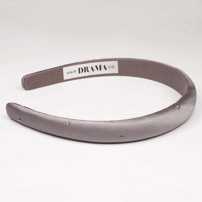 100% Mulberry Silk Puff Hair Band with Rhinestones - Grey